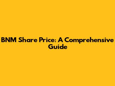 BNM Share Price: A Comprehensive Guide