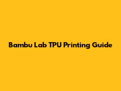 Bambu Lab TPU Printing Guide