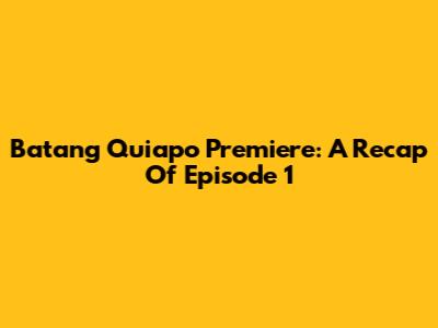 Batang Quiapo Premiere: A Recap Of Episode 1