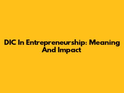 DIC In Entrepreneurship: Meaning And Impact