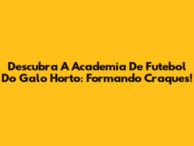 Descubra A Academia De Futebol Do Galo Horto: Formando Craques!