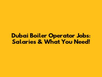 Dubai Boiler Operator Jobs: Salaries & What You Need!