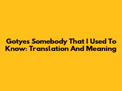 Gotye's Somebody That I Used To Know: Translation And Meaning