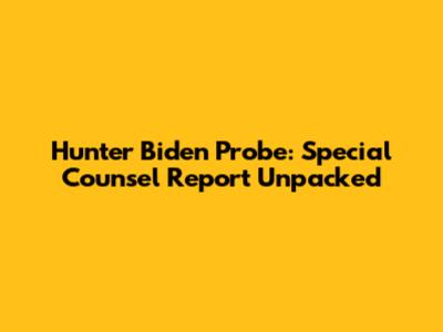Hunter Biden Probe: Special Counsel Report Unpacked