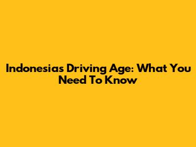 Indonesia's Driving Age: What You Need To Know