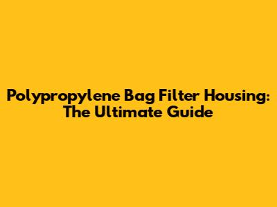 Polypropylene Bag Filter Housing: The Ultimate Guide