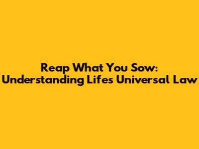 Reap What You Sow: Understanding Life's Universal Law
