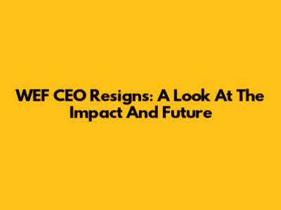 WEF CEO Resigns: A Look At The Impact And Future